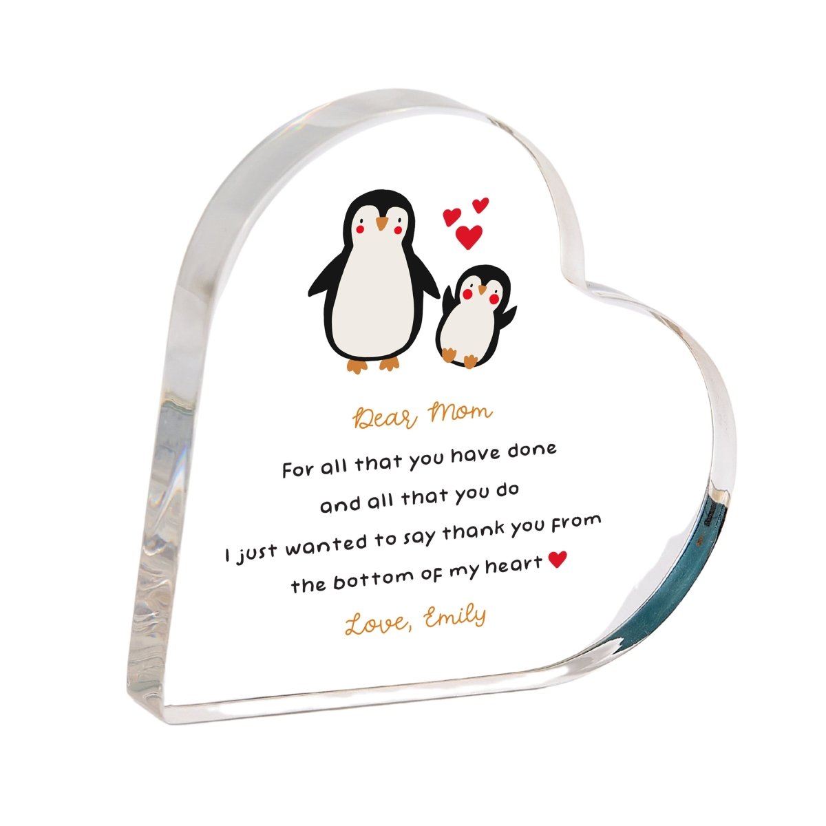 Mother and Child Keepsake Gift, Cute Penguin Design with Loving Quote, Personalized Mother's Day Present