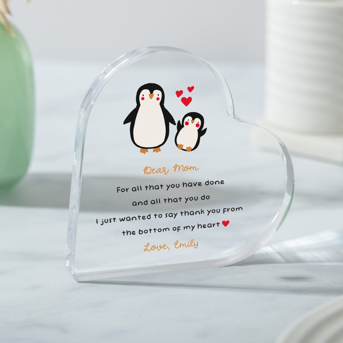 Mother and Child Keepsake Gift, Cute Penguin Design with Loving Quote, Personalized Mother's Day Present