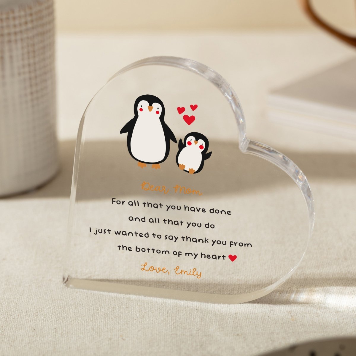 Mother and Child Keepsake Gift, Cute Penguin Design with Loving Quote, Personalized Mother's Day Present