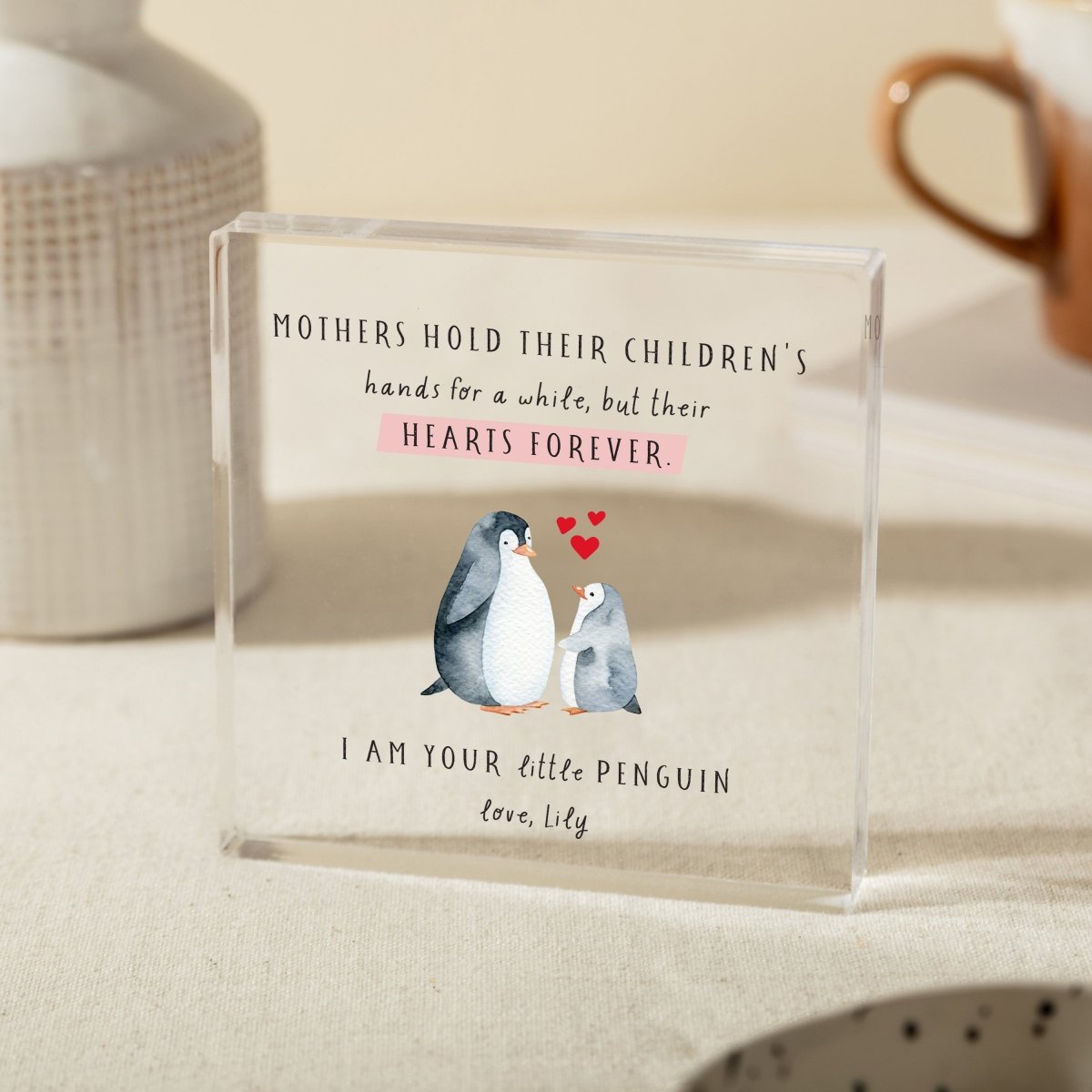 Mother and Child Keepsake Gift, Penguin Design with Heartfelt Quote, Personalized Message for Mom
