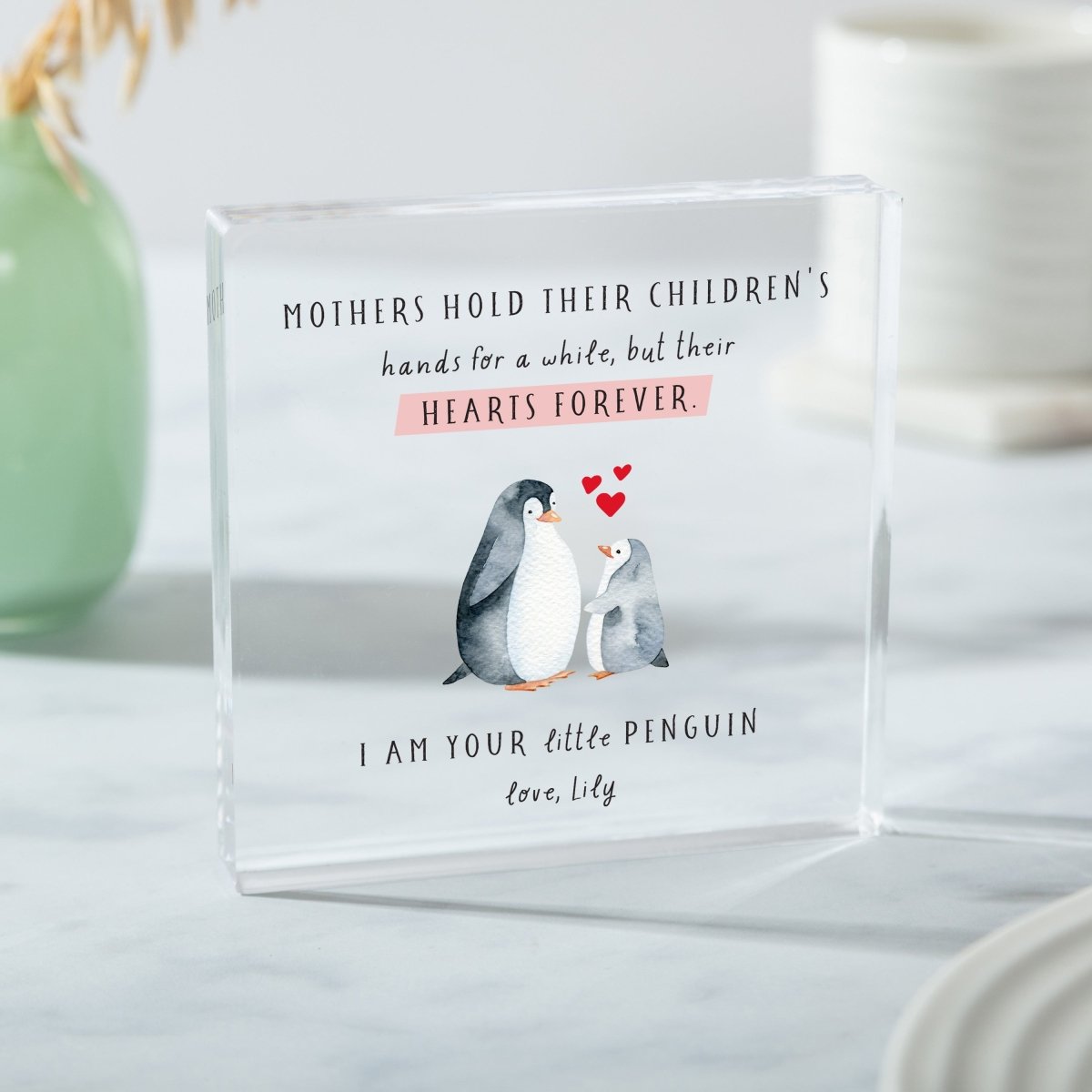 Mother and Child Keepsake Gift, Penguin Design with Heartfelt Quote, Personalized Message for Mom