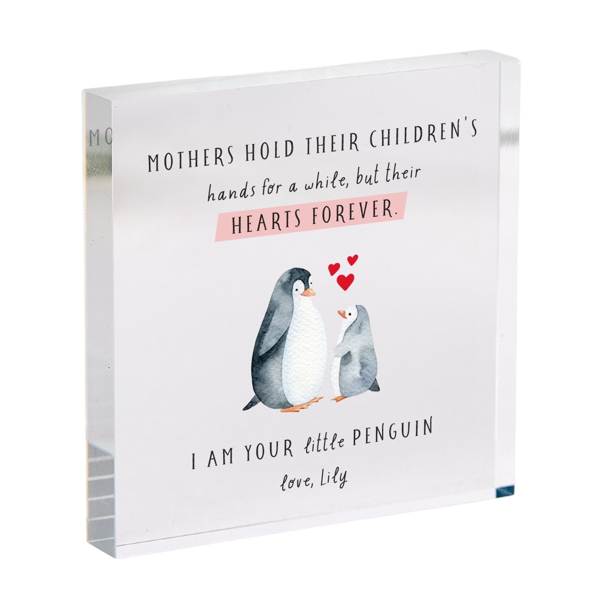 Mother and Child Keepsake Gift, Penguin Design with Heartfelt Quote, Personalized Message for Mom
