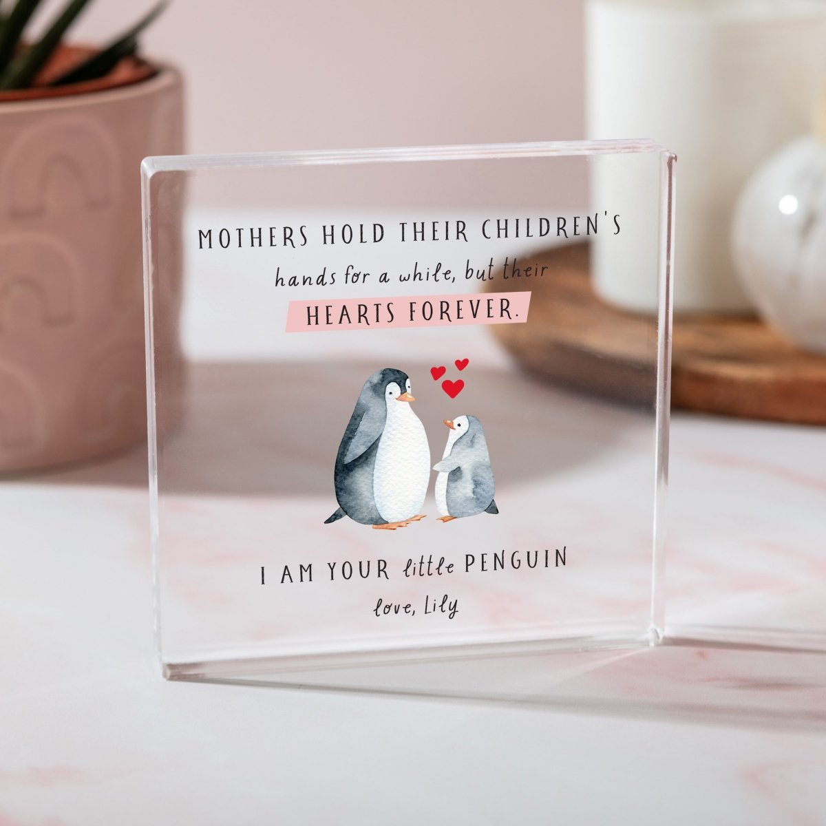 Mother and Child Keepsake Gift, Penguin Design with Heartfelt Quote, Personalized Message for Mom