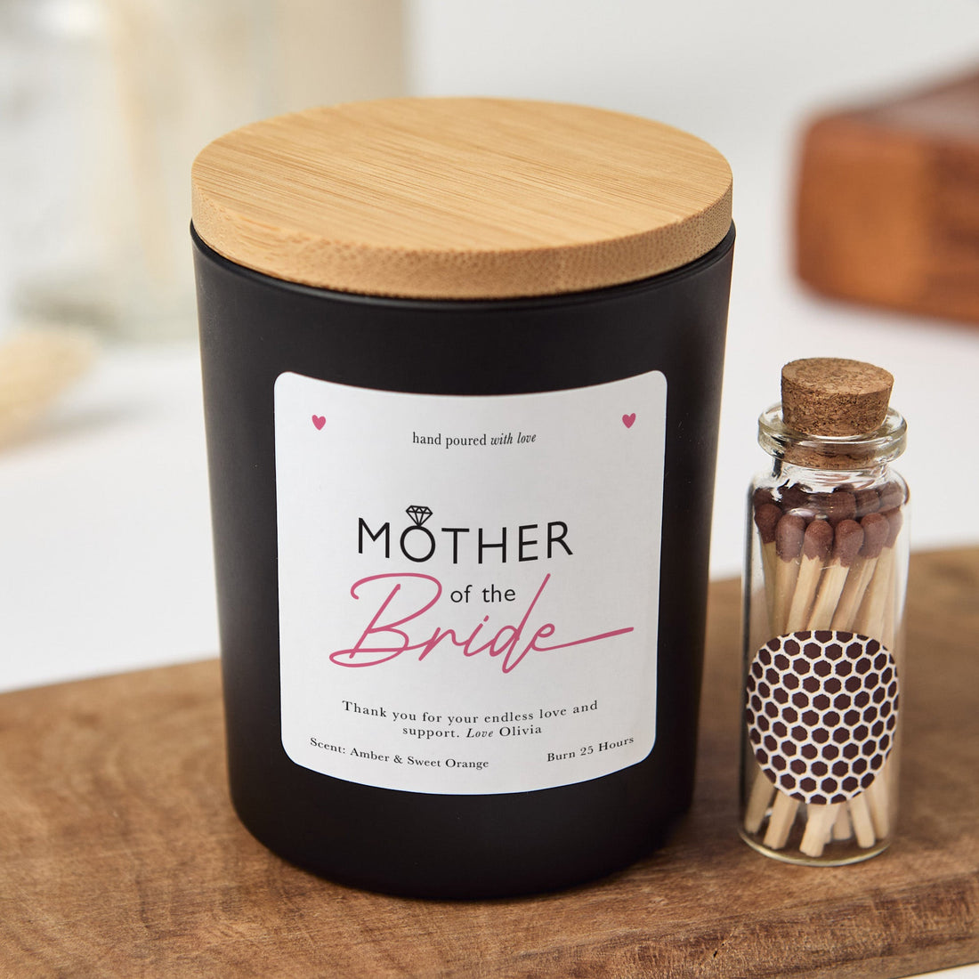 Mother of the Bride Candle Gift Box | Personalized Wedding Candle for Mom | Soy Wax Candle with Ribbon Matches | Wedding Day Gift