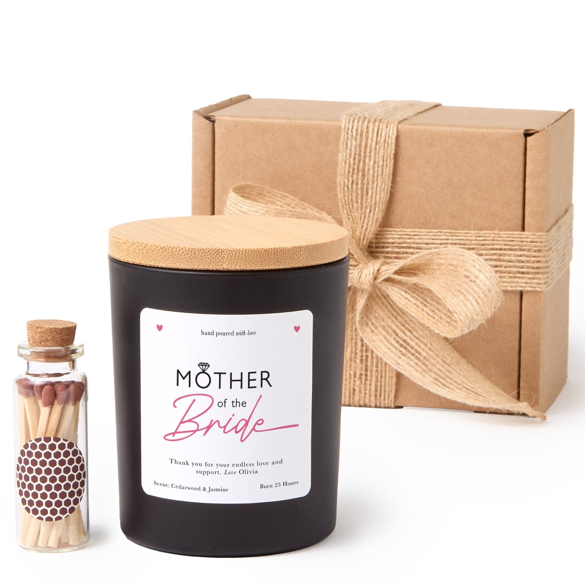 Mother of the Bride Candle Gift Box | Personalized Wedding Candle for Mom | Soy Wax Candle with Ribbon Matches | Wedding Day Gift