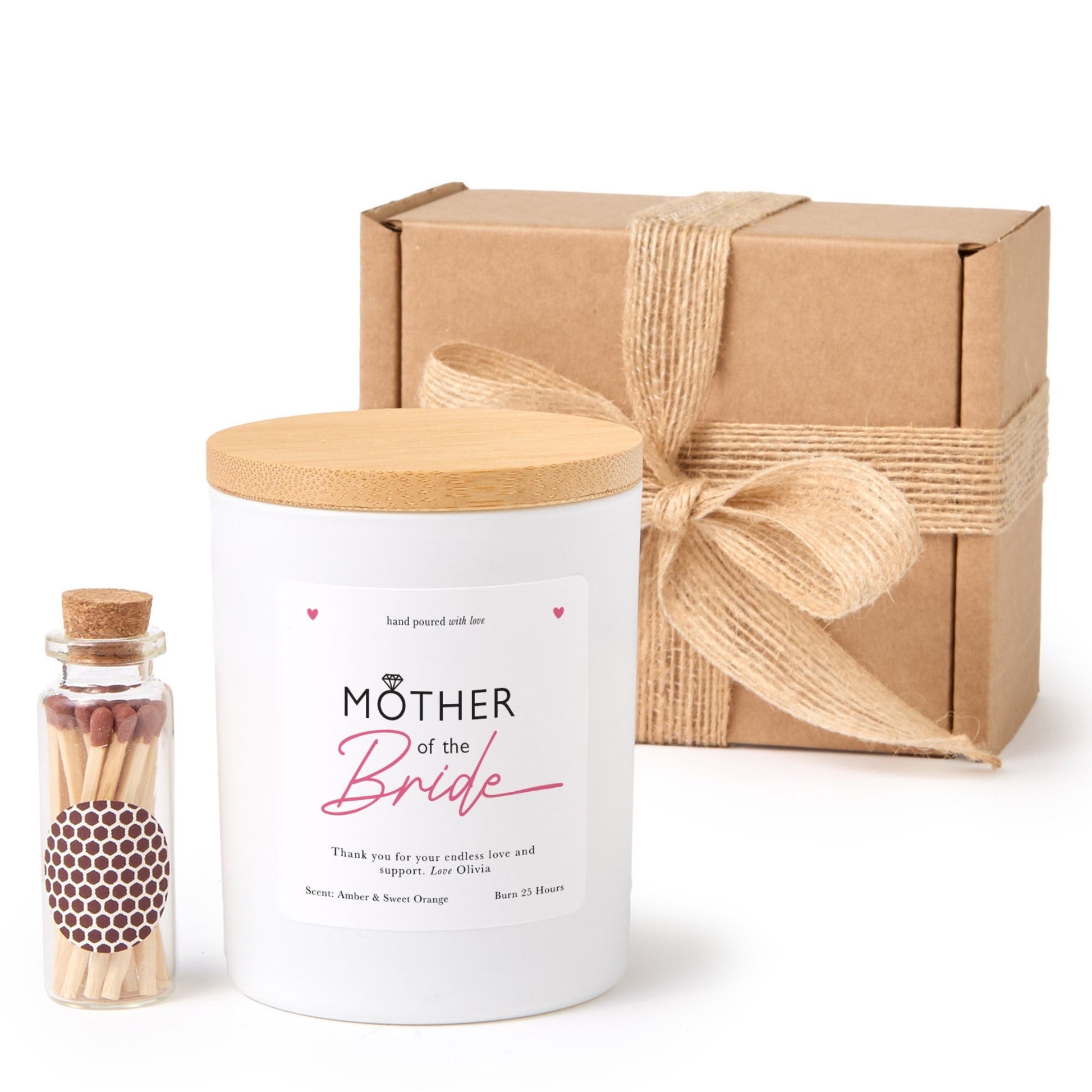 Mother of the Bride Candle Gift Box | Personalized Wedding Candle for Mom | Soy Wax Candle with Ribbon Matches | Wedding Day Gift