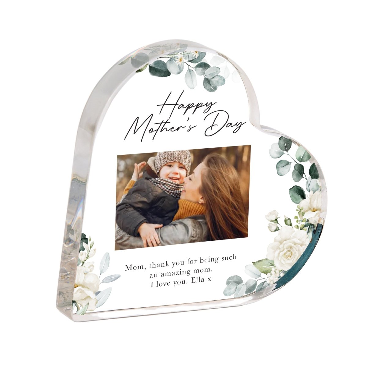 Mother’s Day Keepsake Gift with Photo, Personalized Message for Mom, Heart Design, Acrylic Plaque