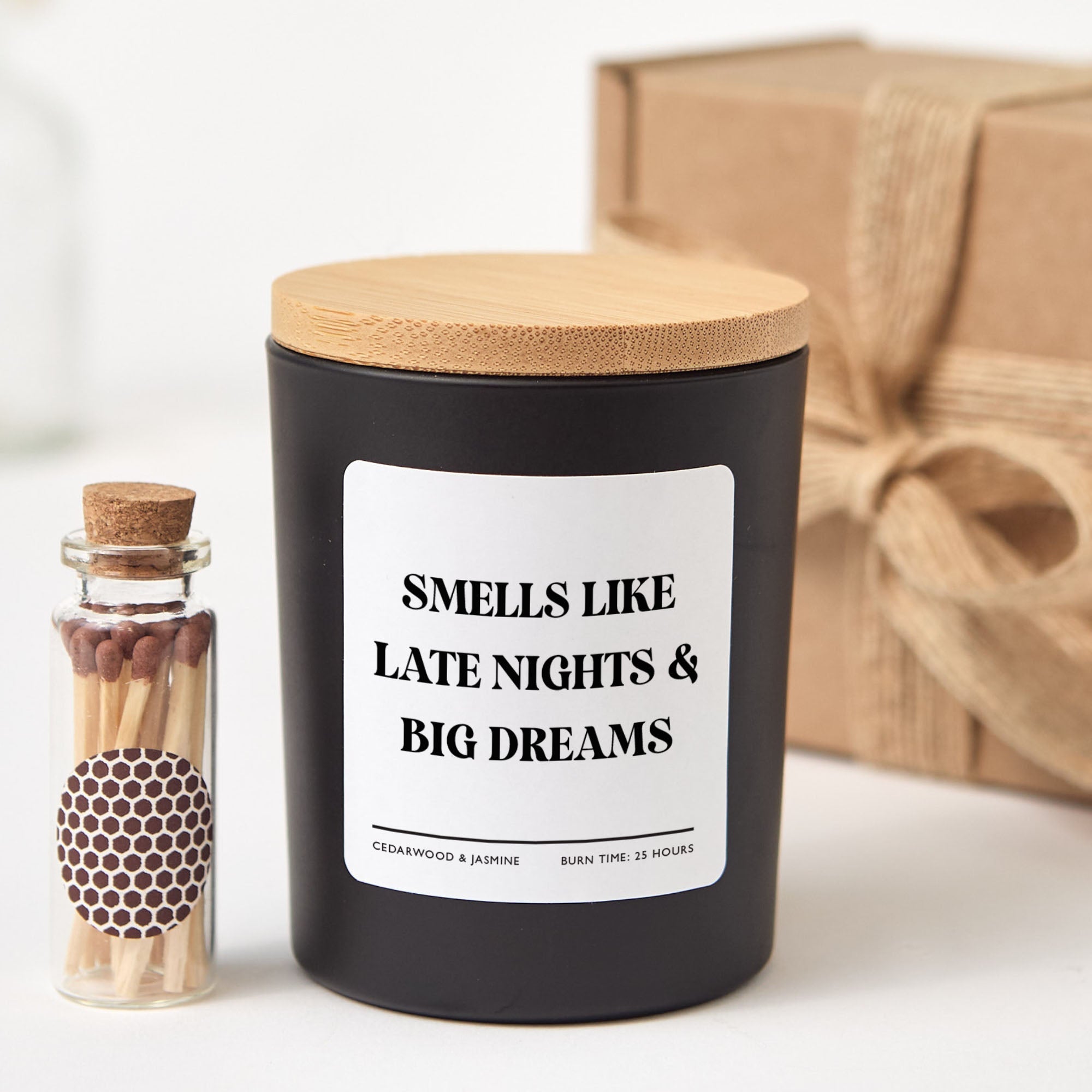 Motivational Candle | Smells Like Late Nights and Big Dreams | Entrepreneur Gift with Gift Box and Mini Matches