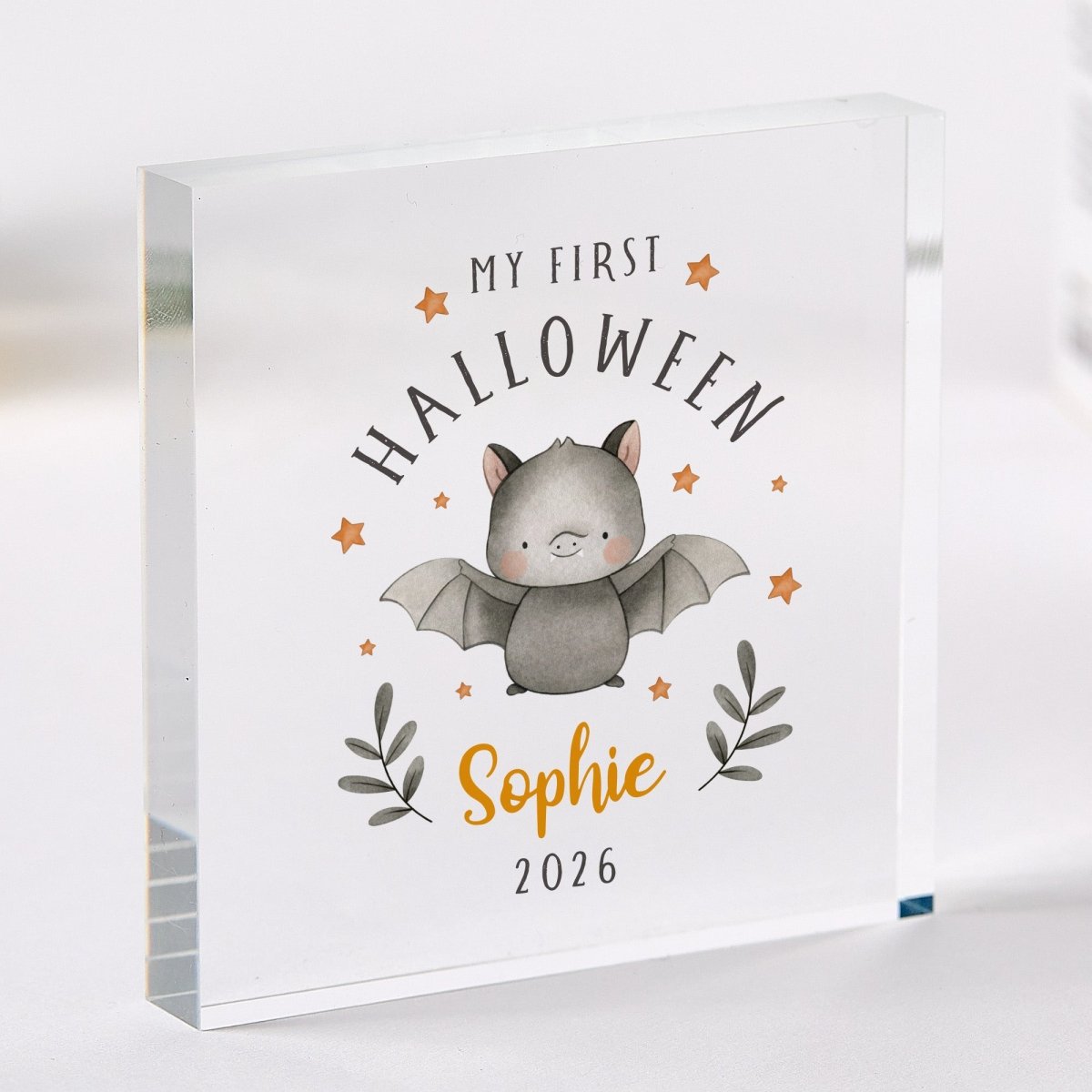 My First Halloween Personalized Acrylic Plaque, Cute Bat Baby Keepsake, Custom Name and 2026 Fall Nursery Decor