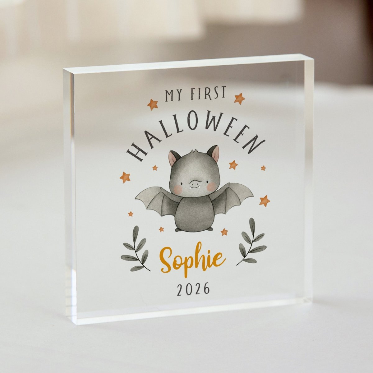 My First Halloween Personalized Acrylic Plaque, Cute Bat Baby Keepsake, Custom Name and 2026 Fall Nursery Decor