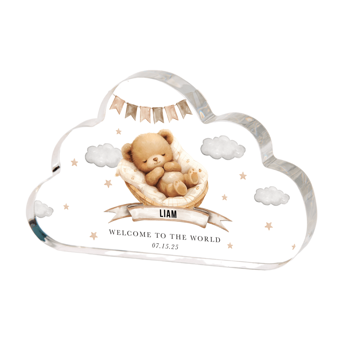 New Baby Keepsake Gift, Personalized Cloud Design with Name and Birth Date, Acrylic Plaque