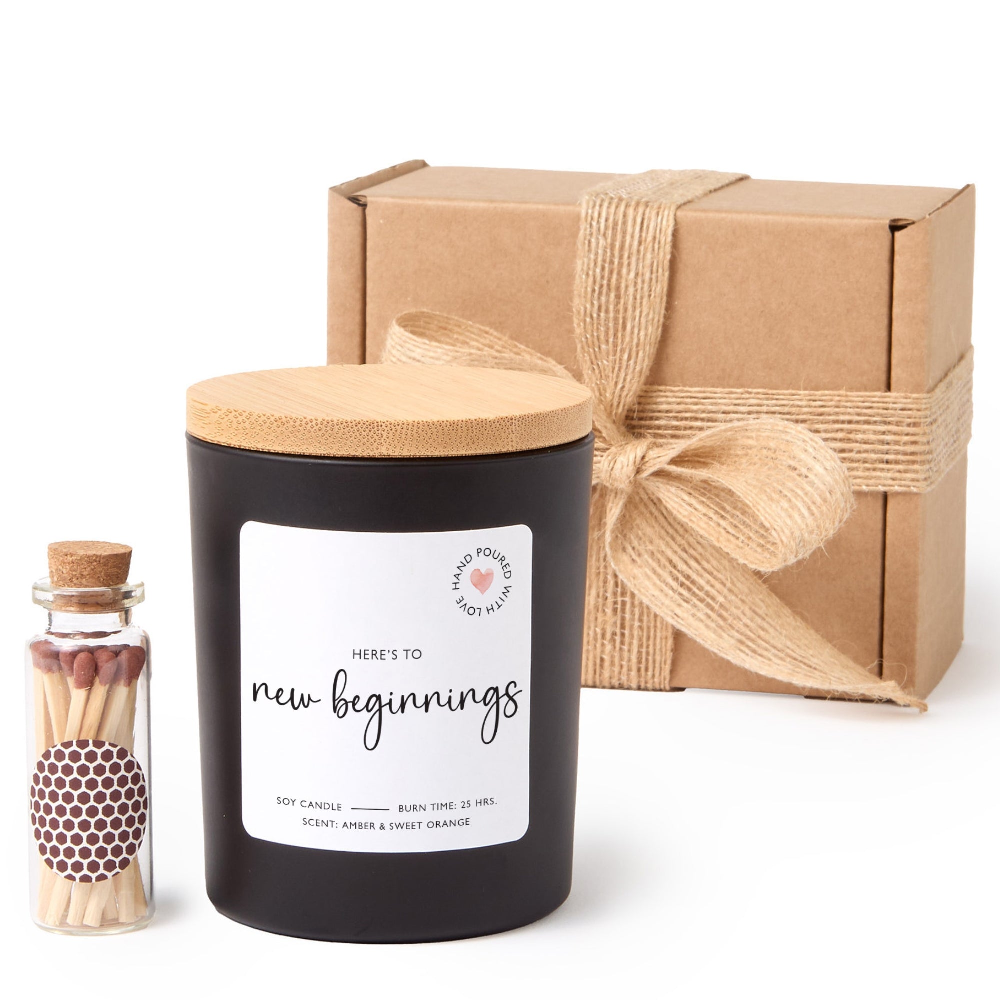 New Beginnings Candle Gift Box | Congratulations Gift for New Job or Graduation | Soy Wax Candle with Ribbon Matches | Inspirational Gift