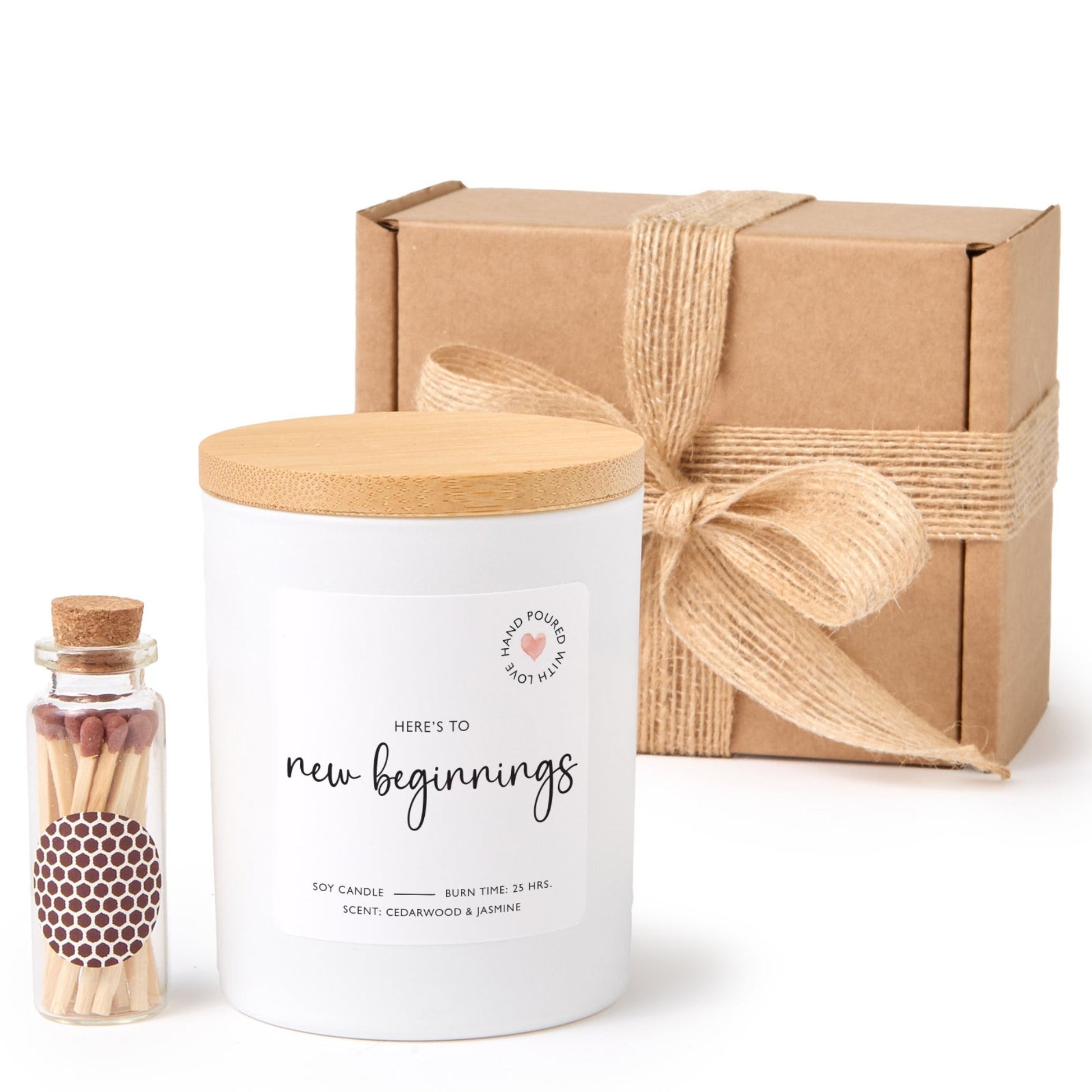 New Beginnings Candle Gift Box | Congratulations Gift for New Job or Graduation | Soy Wax Candle with Ribbon Matches | Inspirational Gift