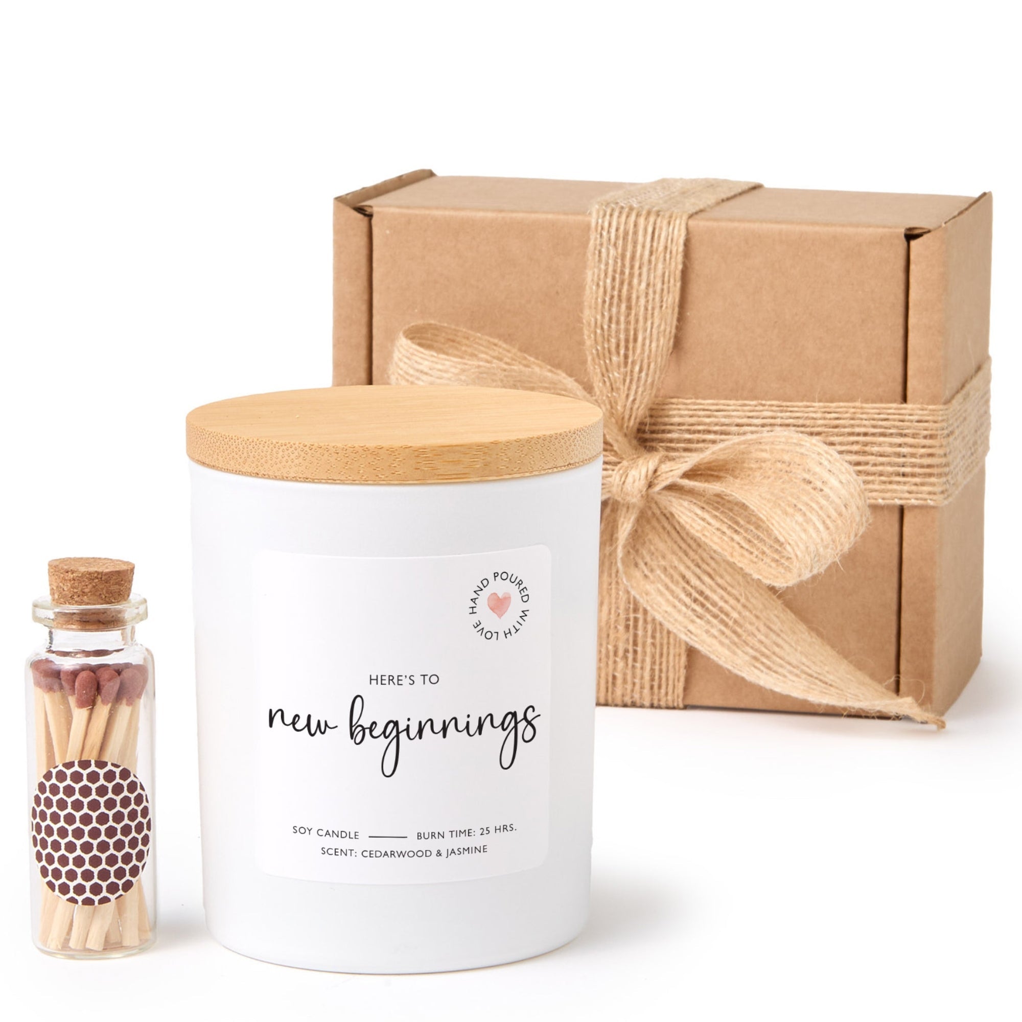 New Beginnings Candle Gift Box | Congratulations Gift for New Job or Graduation | Soy Wax Candle with Ribbon Matches | Inspirational Gift