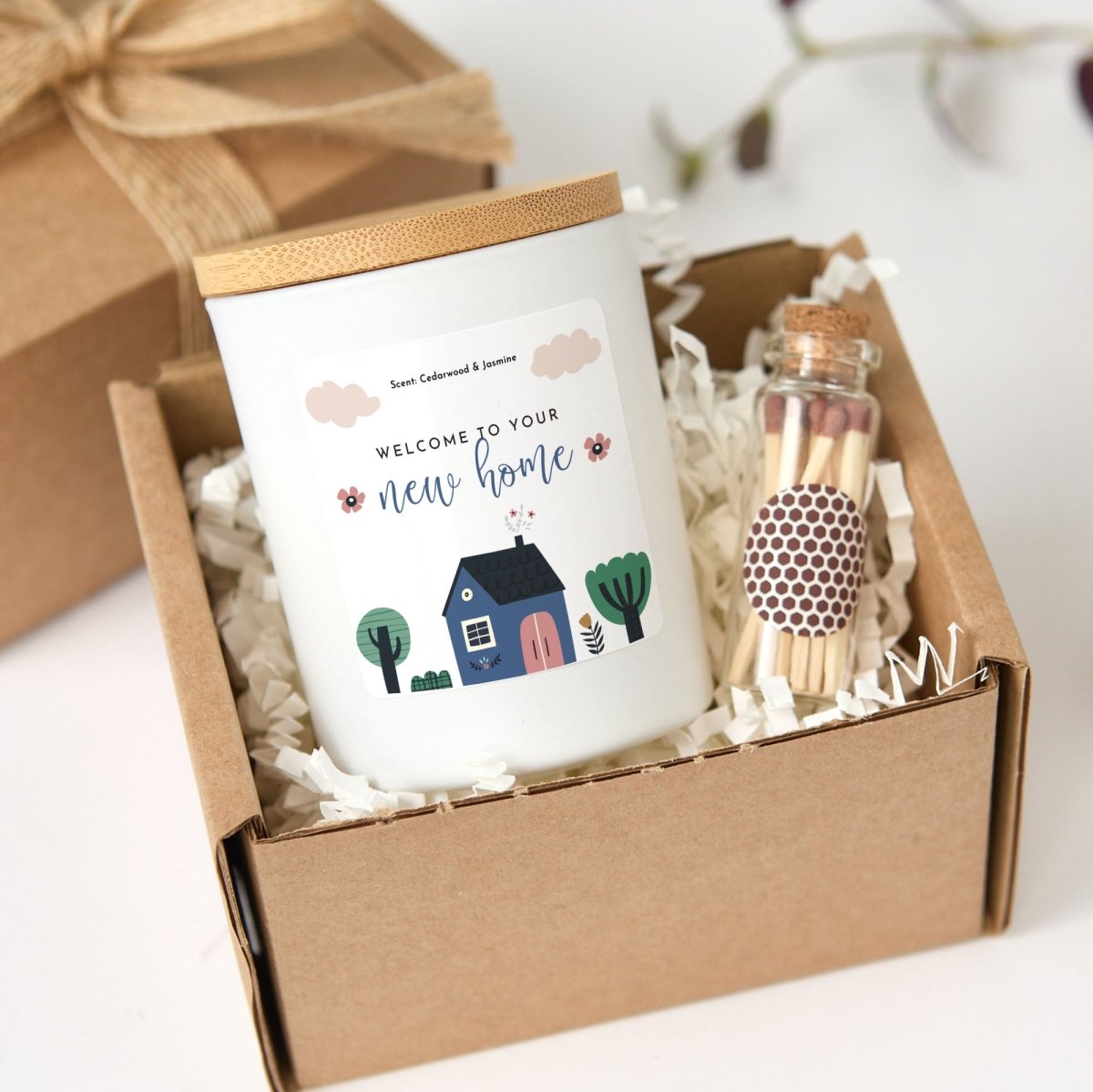 New Home Candle Gift, Personalized Housewarming Soy Candle for Couple Friend or Family, Comes with Matches