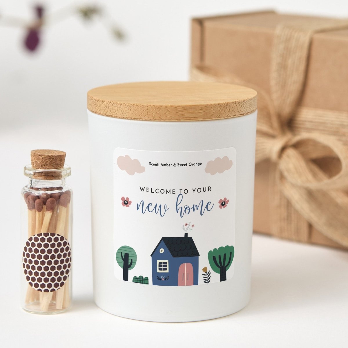 New Home Candle Gift, Personalized Housewarming Soy Candle for Couple Friend or Family, Comes with Matches