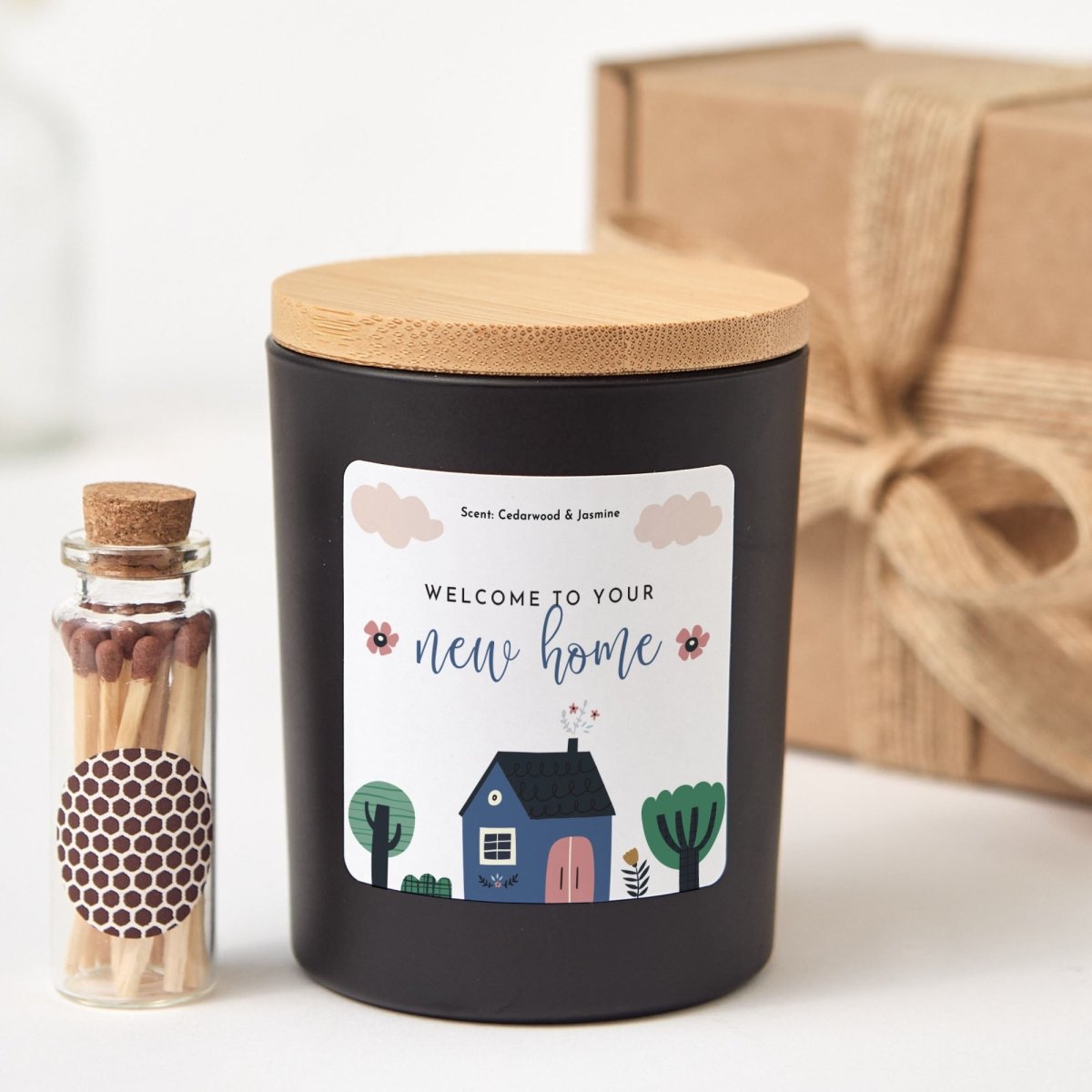 New Home Candle Gift, Personalized Housewarming Soy Candle for Couple Friend or Family, Comes with Matches