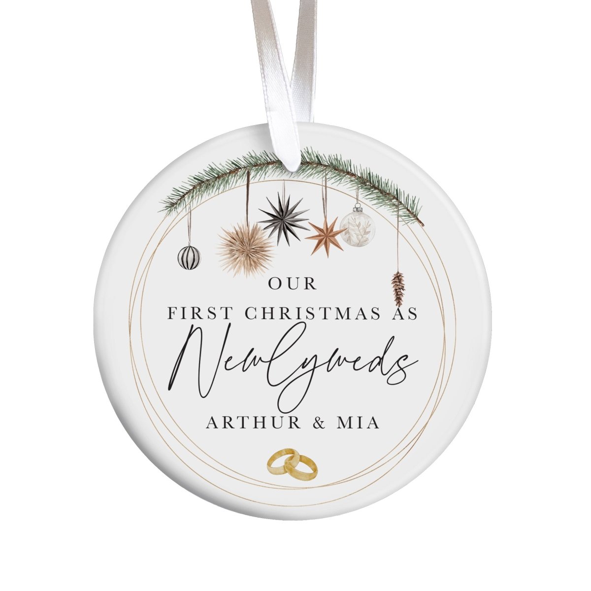 Newlyweds First Christmas Ornament, Personalized Couple Keepsake with Names, Wedding Gift Holiday Tree Decor
