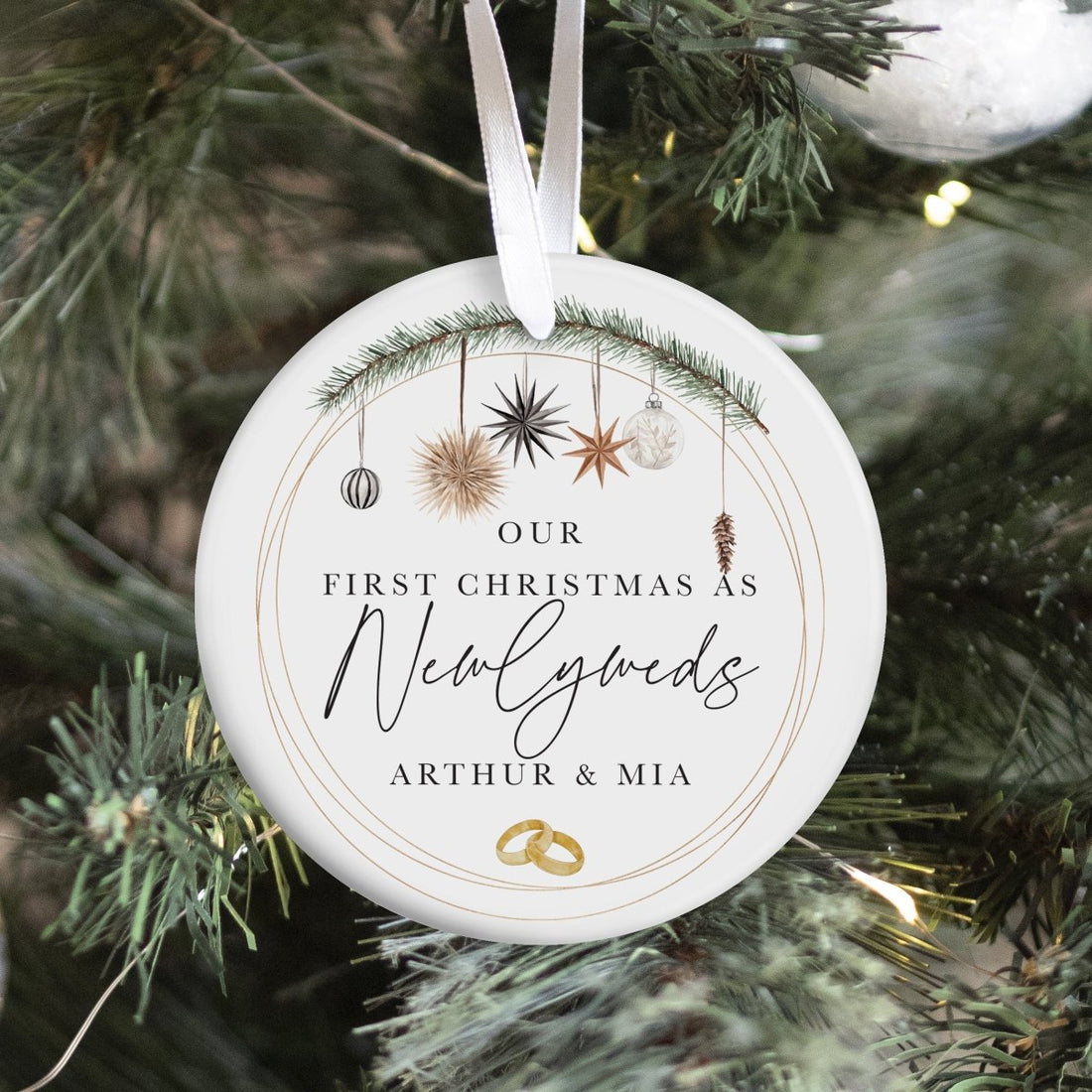 Newlyweds First Christmas Ornament, Personalized Couple Keepsake with Names, Wedding Gift Holiday Tree Decor