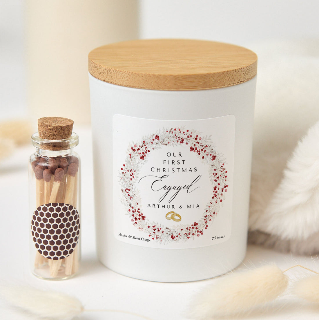 Our First Christmas Engaged Candle Gift Box | Personalized Holiday Candle with Matches