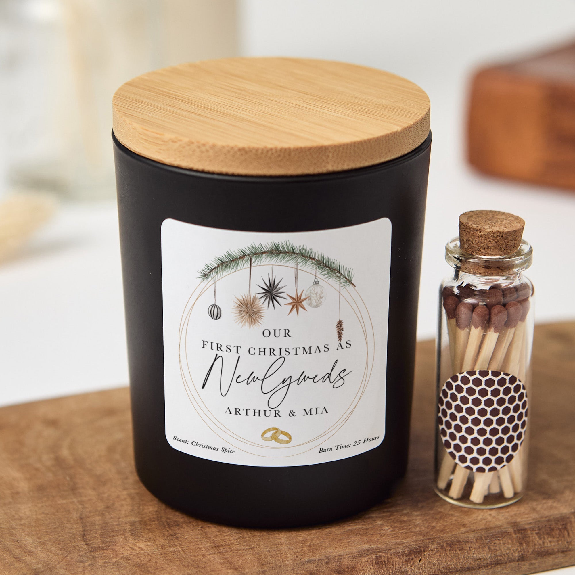 Our First Christmas Married Candle Gift Box | Newlywed Holiday Candle with Matches | Personalized Christmas Gift for Couple