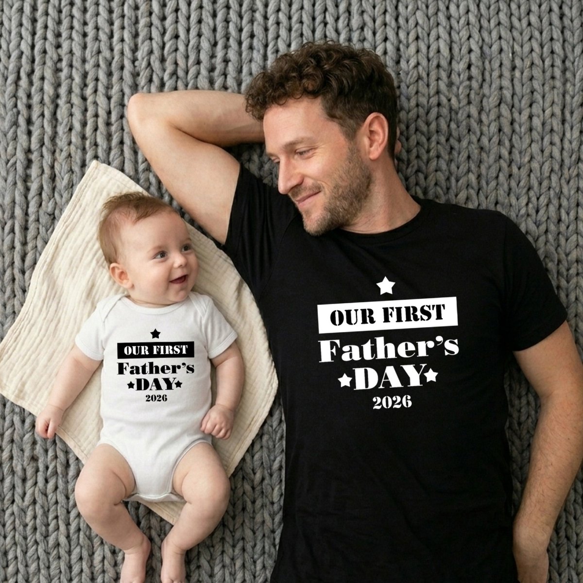 Our First Father’s Day Shirt, Gift for Dad, Matching Baby Bodysuit, New Daddy Outfit