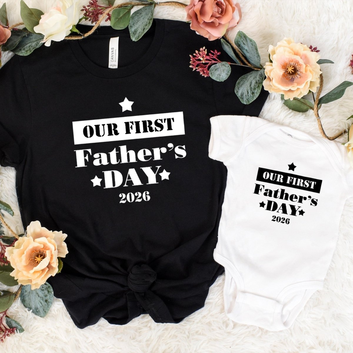 Our First Father’s Day Shirt, Gift for Dad, Matching Baby Bodysuit, New Daddy Outfit