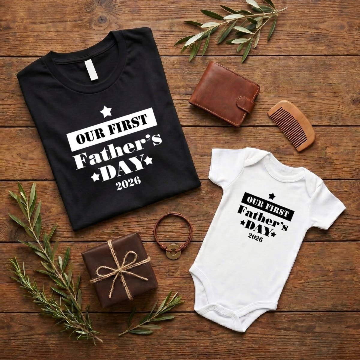 Our First Father’s Day Shirt, Gift for Dad, Matching Baby Bodysuit, New Daddy Outfit