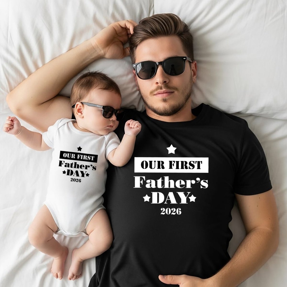 Our First Father’s Day Shirt, Gift for Dad, Matching Baby Bodysuit, New Daddy Outfit
