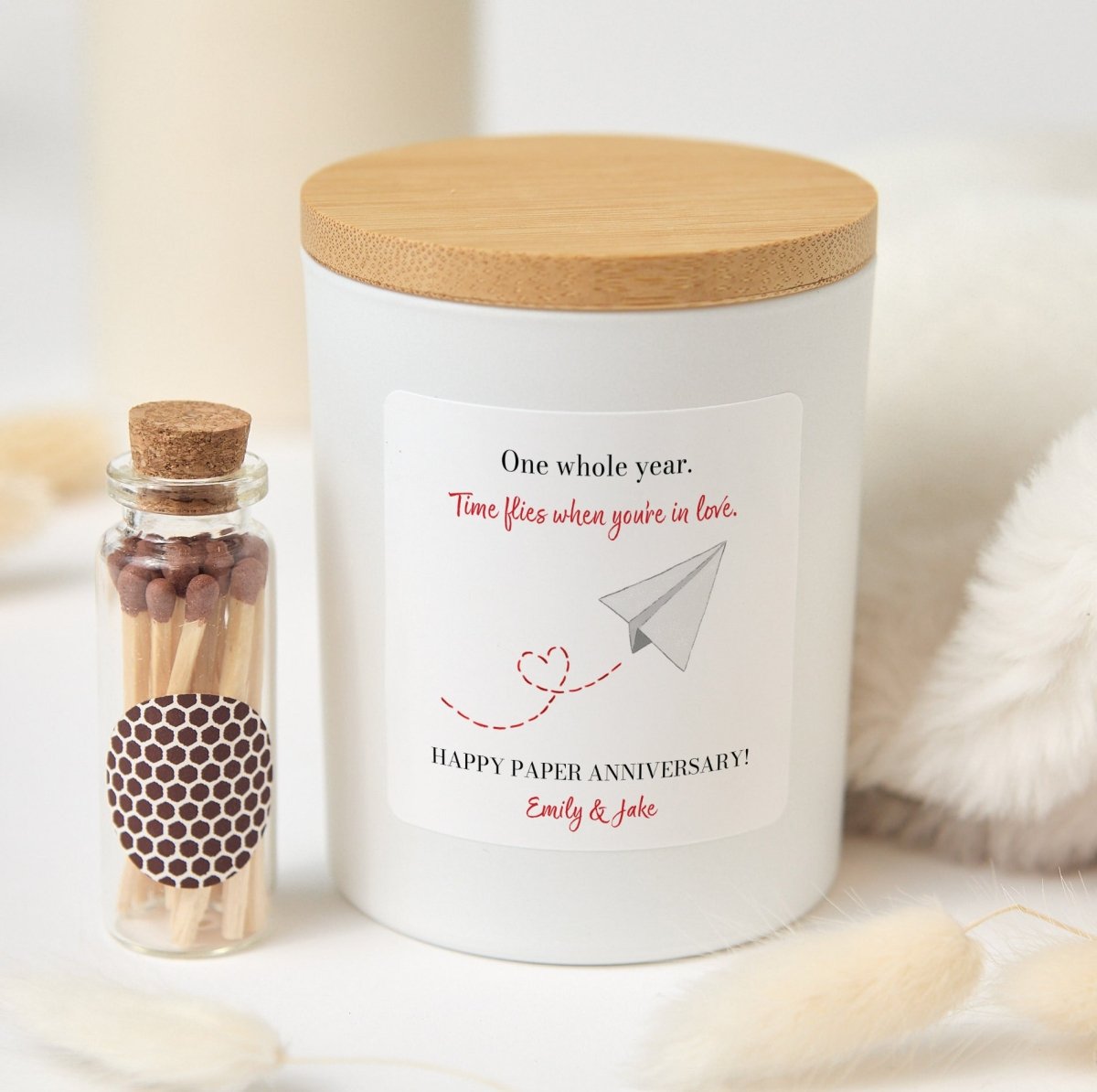 Paper Anniversary Candle for Couples, One Whole Year Romantic Keepsake with Gift Box and Wooden Matches