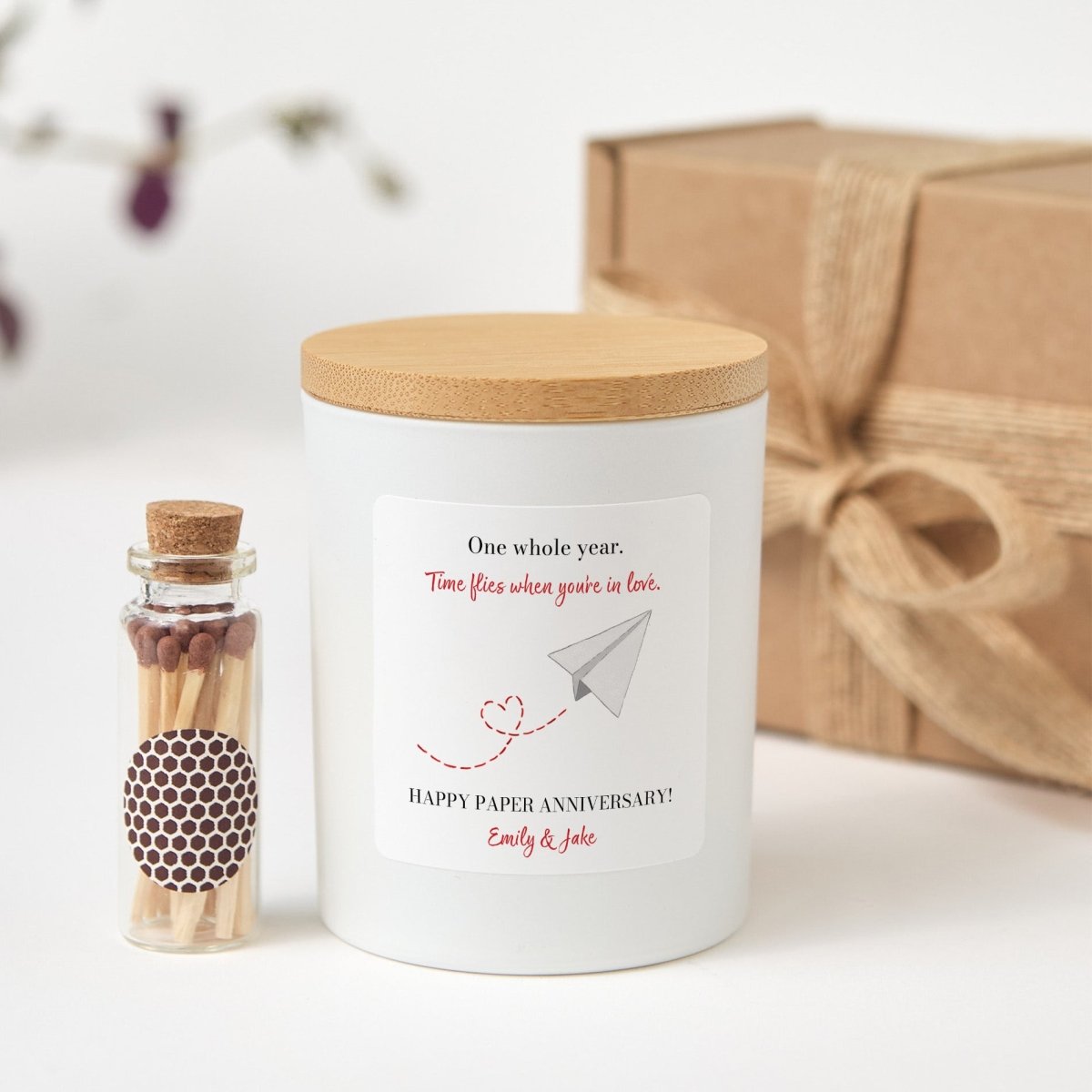 Paper Anniversary Candle for Couples, One Whole Year Romantic Keepsake with Gift Box and Wooden Matches