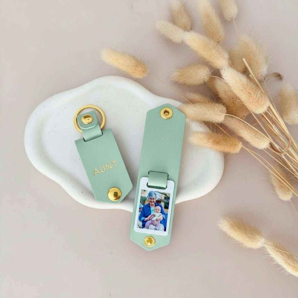 Personalised Photo Keyring for Aunt, Mother's day Birthday Christmas Gift for Her. PU Leather Keychain