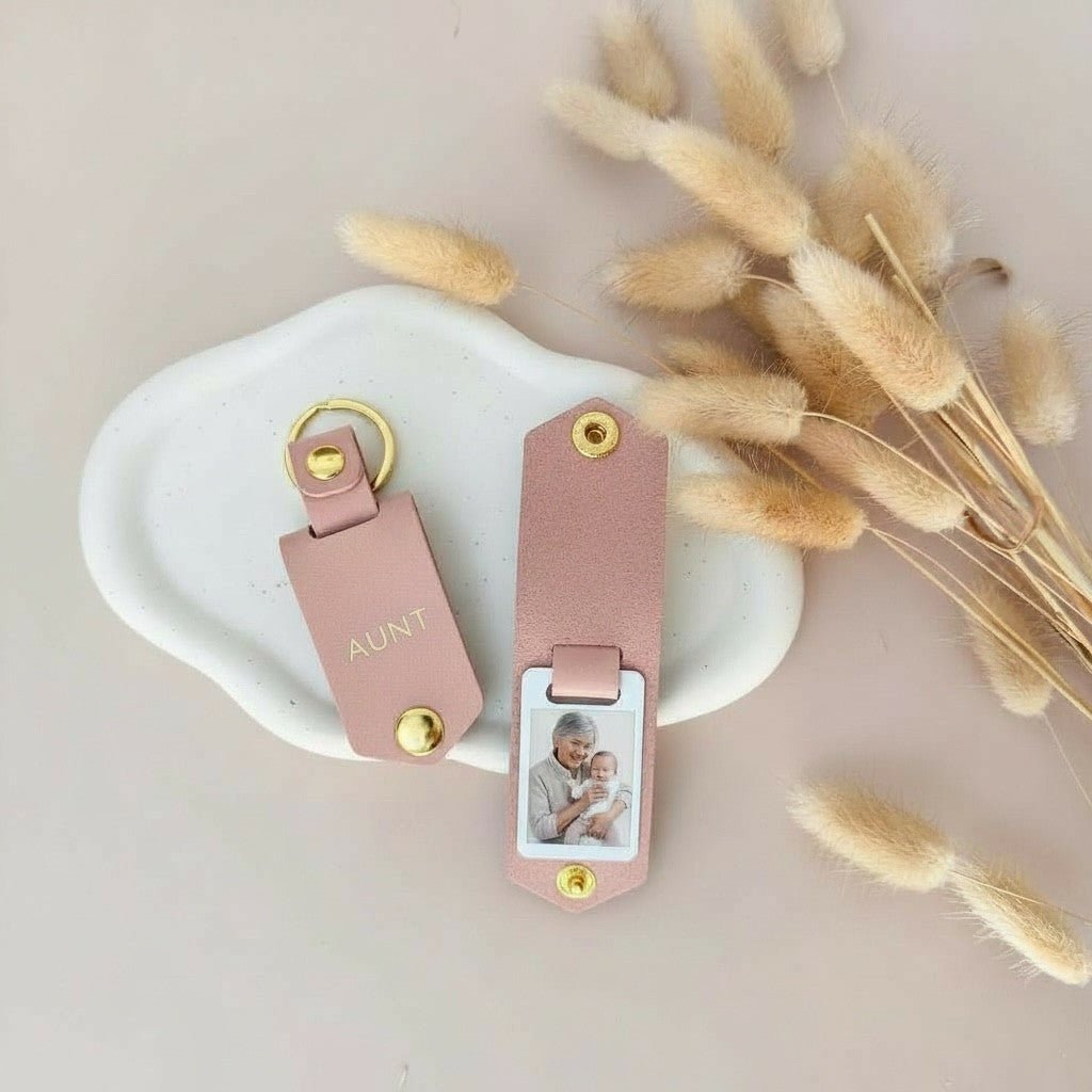 Personalised Photo Keyring for Aunt, Mother's day Birthday Christmas Gift for Her. PU Leather Keychain