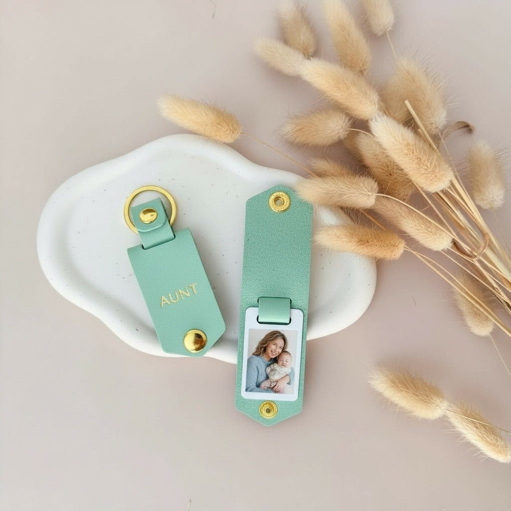 Personalised Photo Keyring for Aunt, Mother's day Birthday Christmas Gift for Her. PU Leather Keychain