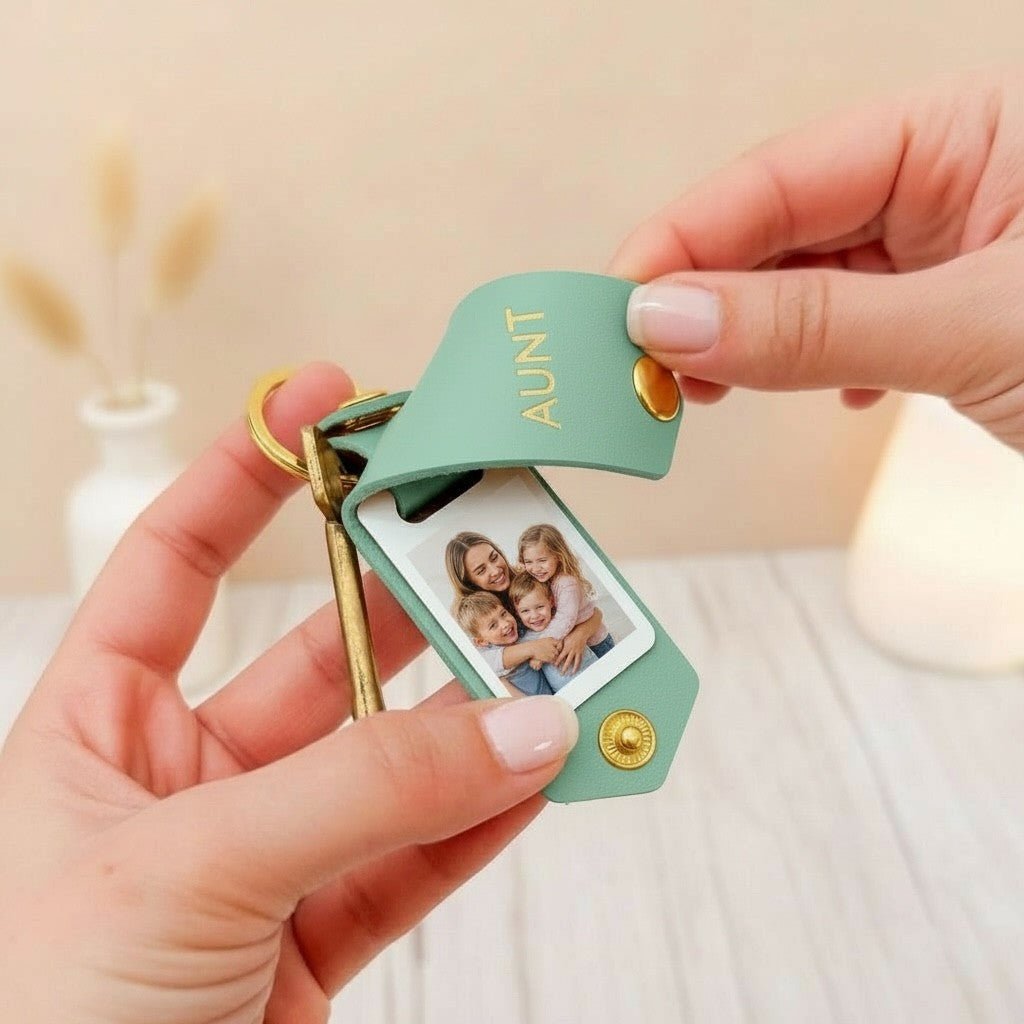 Personalised Photo Keyring for Aunt, Mother's day Birthday Christmas Gift for Her. PU Leather Keychain