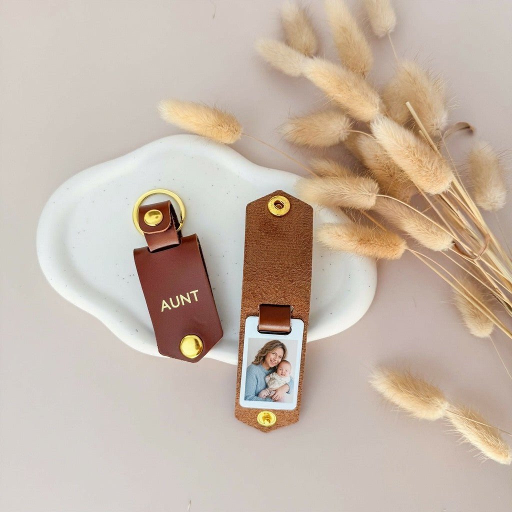 Personalised Photo Keyring for Aunt, Mother's day Birthday Christmas Gift for Her. PU Leather Keychain