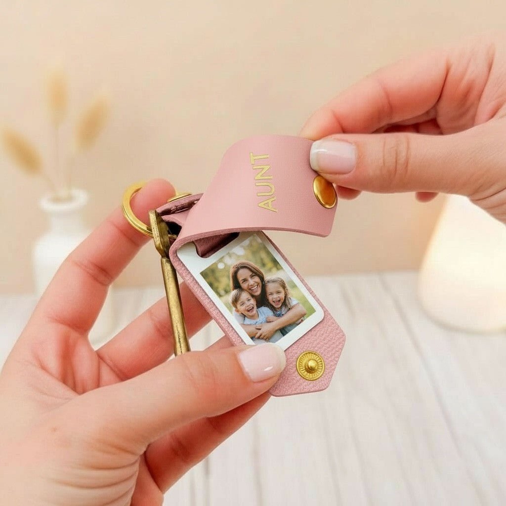 Personalised Photo Keyring for Aunt, Mother's day Birthday Christmas Gift for Her. PU Leather Keychain