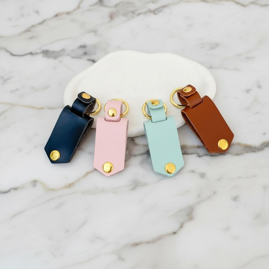 Personalised Photo Keyring for Dad, Father's day Birthday Gift for Him. Brown PU Leather Keychain