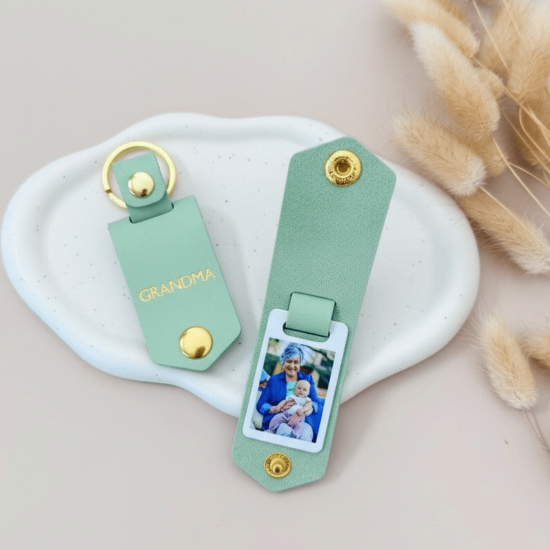 Personalised Photo Keyring for Grandma, Mother's day Birthday Christmas Gift for Her. PU Leather Keychain