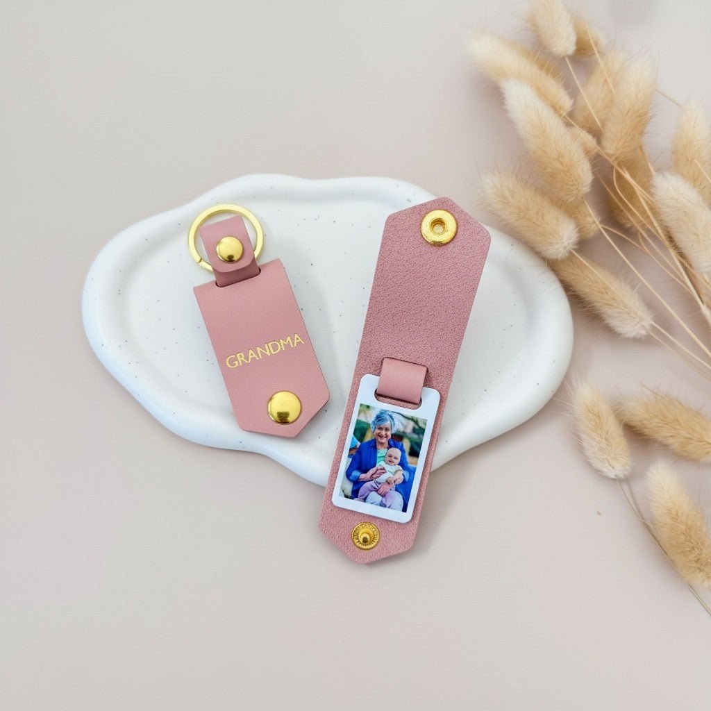 Personalised Photo Keyring for Grandma, Mother's day Birthday Christmas Gift for Her. PU Leather Keychain