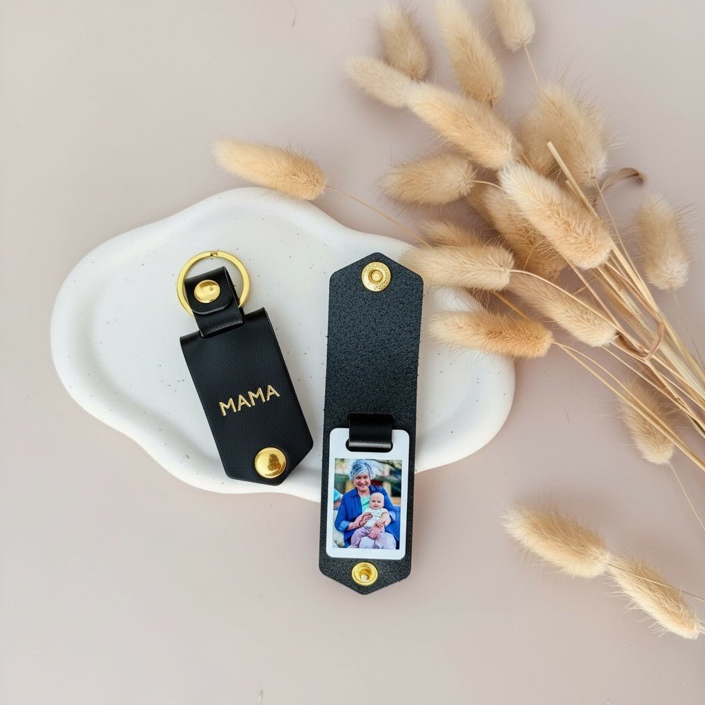 Personalised Photo Keyring for Grandma, Mother's day Birthday Christmas Gift for Her. PU Leather Keychain