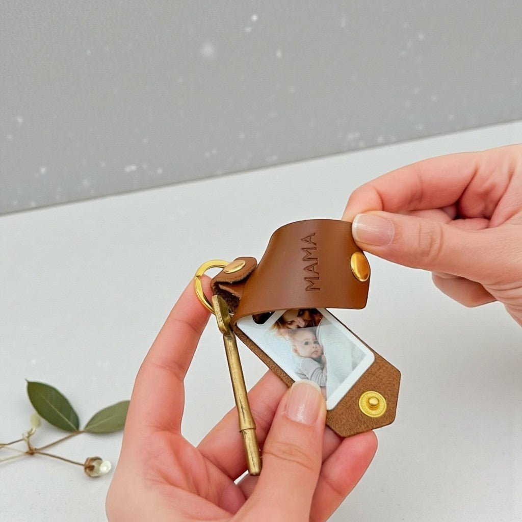 Personalised Photo Keyring for Mama, Mother's day Birthday Christmas Gift for Her. PU Leather Keychain
