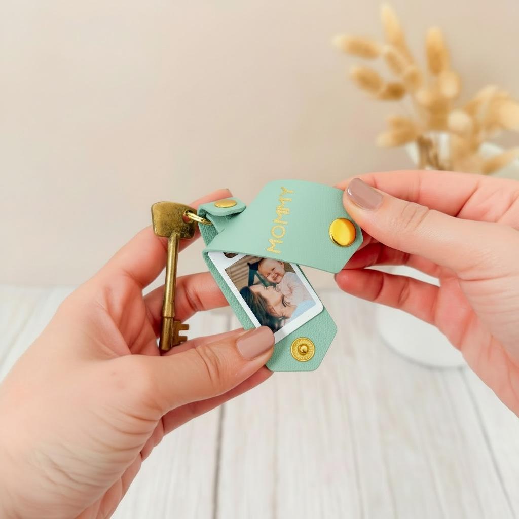 Personalised Photo Keyring for Mommy, Mother's day Birthday Gift for Her. Pink PU Leather Keychain