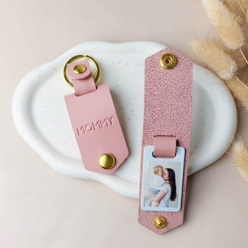 Personalised Photo Keyring for Mommy, Mother's day Birthday Gift for Her. Pink PU Leather Keychain