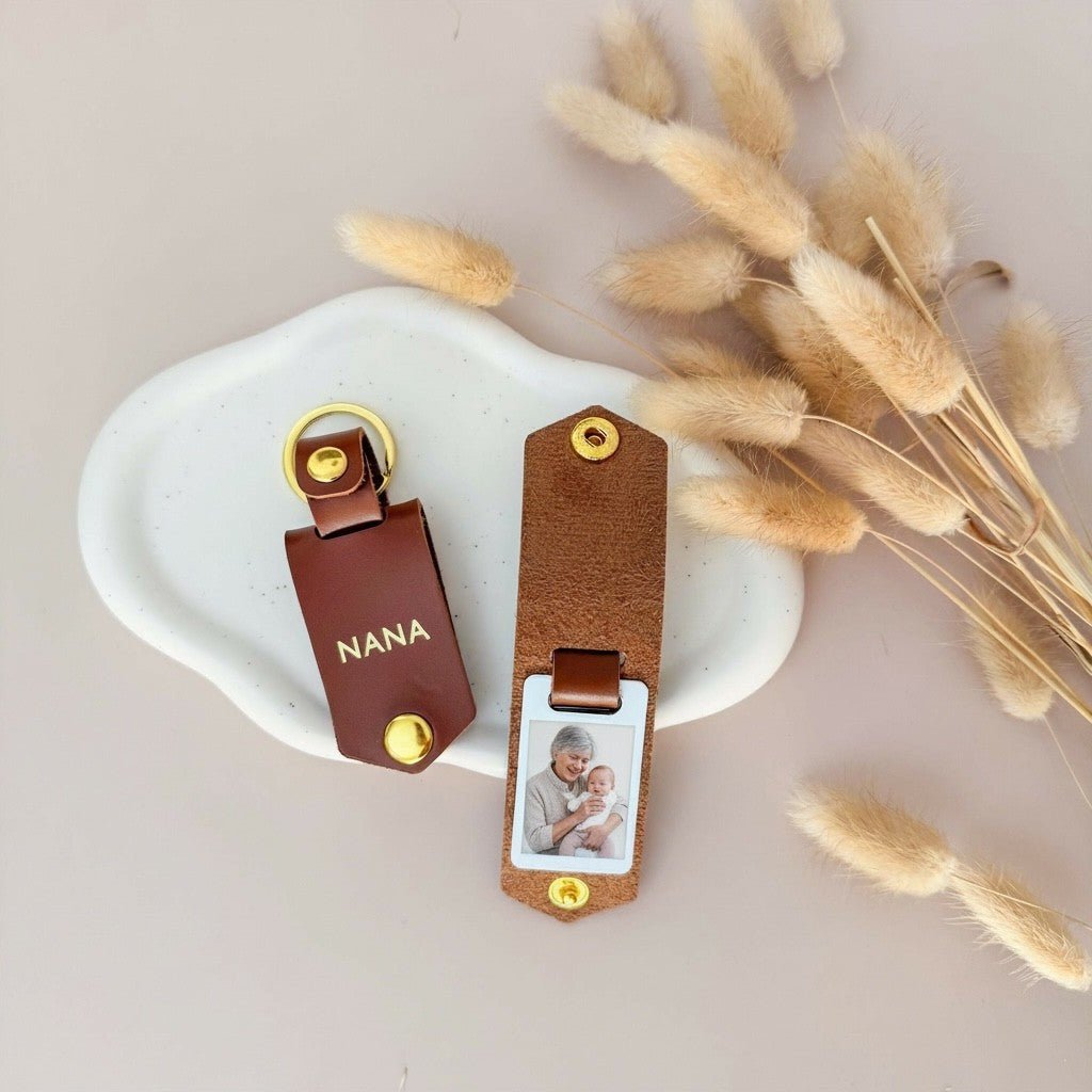 Personalised Photo Keyring for Nana, Mother's day Birthday Christmas Gift for Her. PU Leather Keychain
