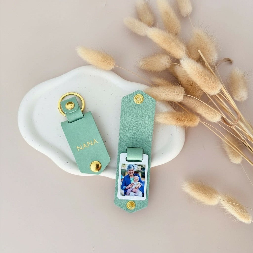 Personalised Photo Keyring for Nana, Mother's day Birthday Christmas Gift for Her. PU Leather Keychain