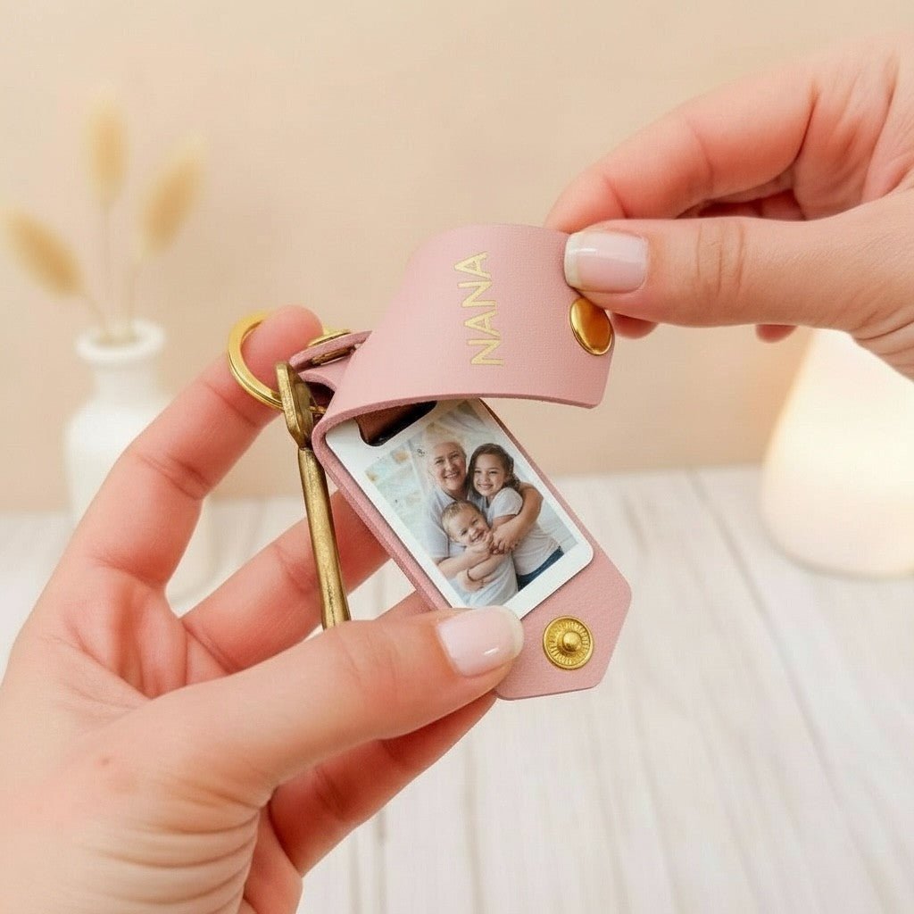 Personalised Photo Keyring for Nana, Mother's day Birthday Christmas Gift for Her. PU Leather Keychain