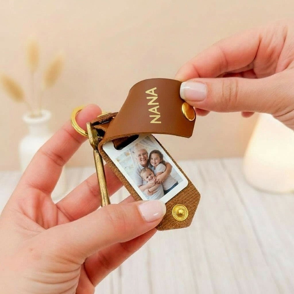 Personalised Photo Keyring for Nana, Mother's day Birthday Christmas Gift for Her. PU Leather Keychain