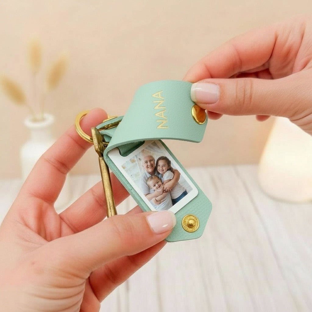 Personalised Photo Keyring for Nana, Mother's day Birthday Christmas Gift for Her. PU Leather Keychain