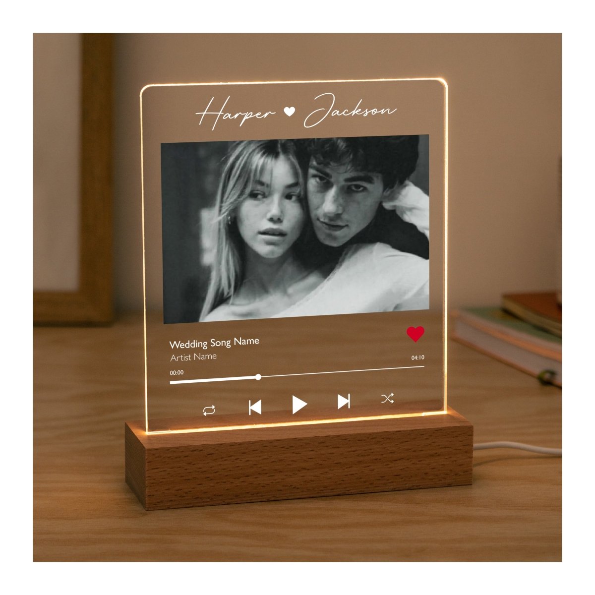 Personalised Photo LED Night Light, Custom Spotify Style Lamp, Wedding Song Light, Anniversary Gift for Couple